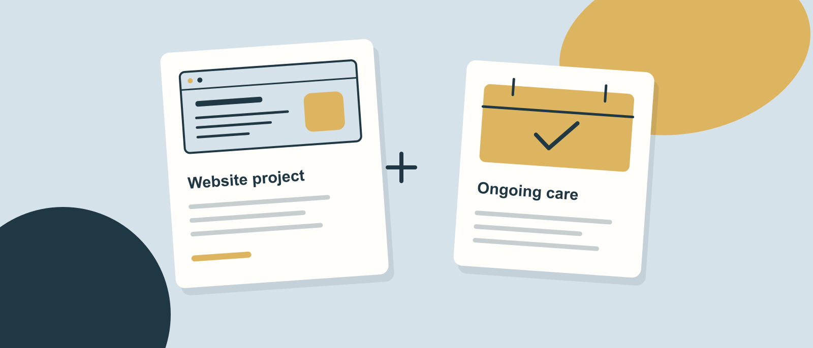 A website project fee and a monthly care fee shown as separate parts of the cost