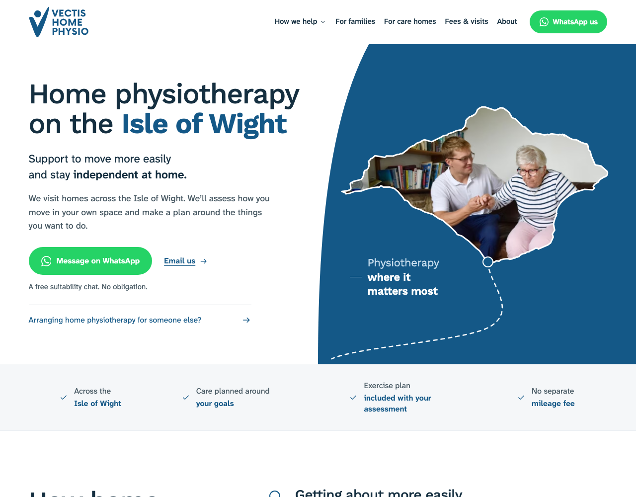 The Vectis Home Physio website, introducing friendly home physiotherapy on the Isle of Wight